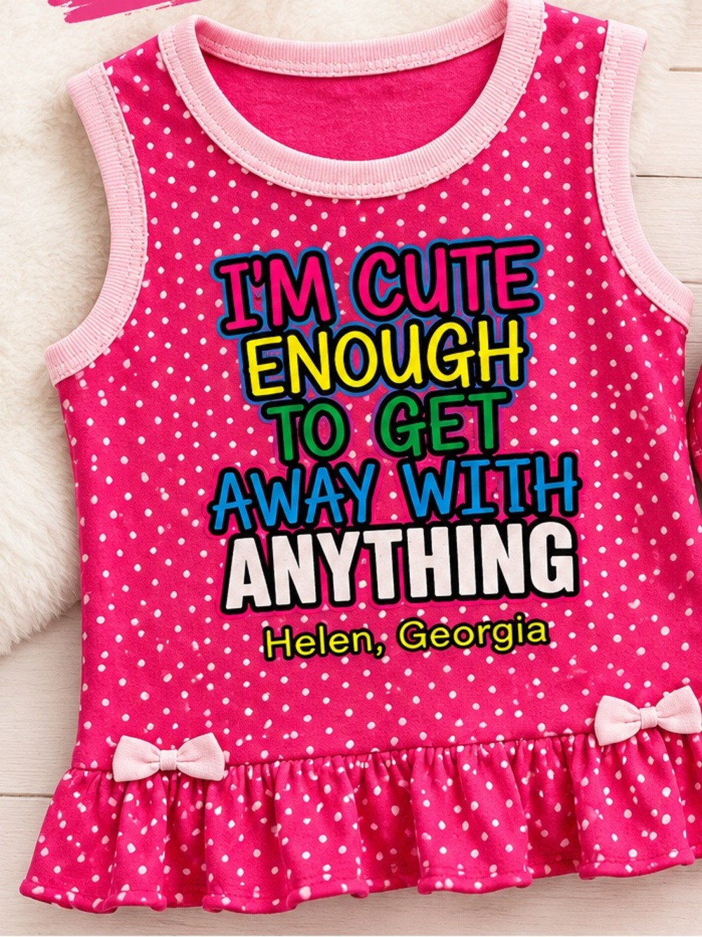 I'm Cute Enough Pink Polka Dot Tank Top Includes Headband
